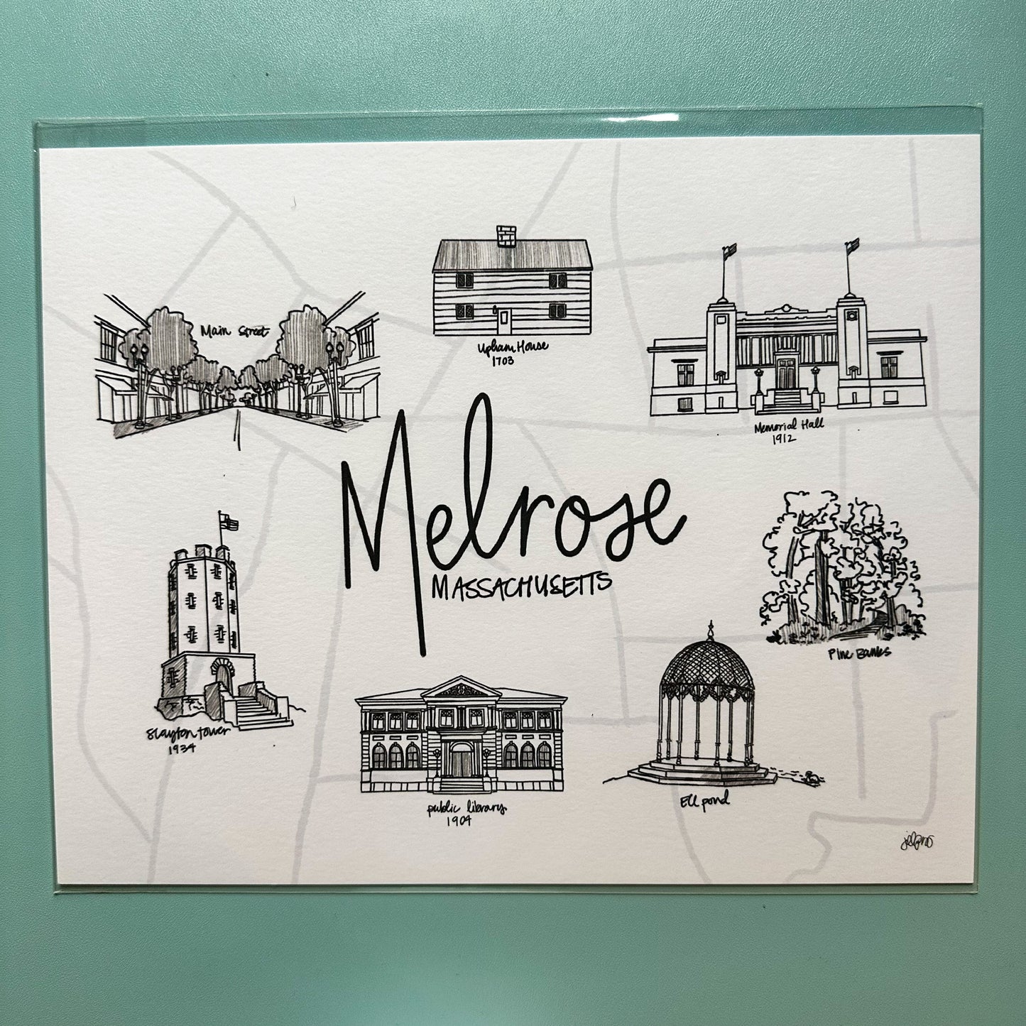 Melrose, MA Art Print (B+W and Color)