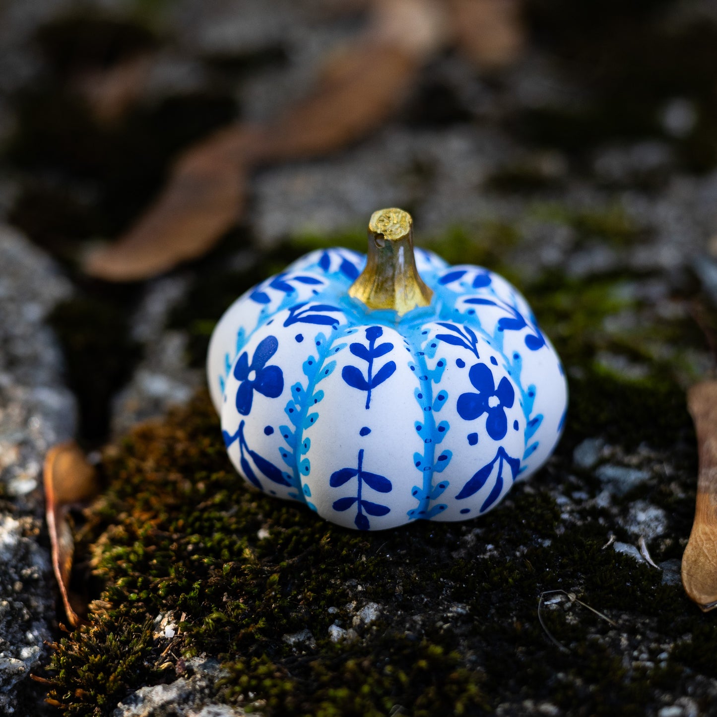 Blue Floral Mini Pumpkin