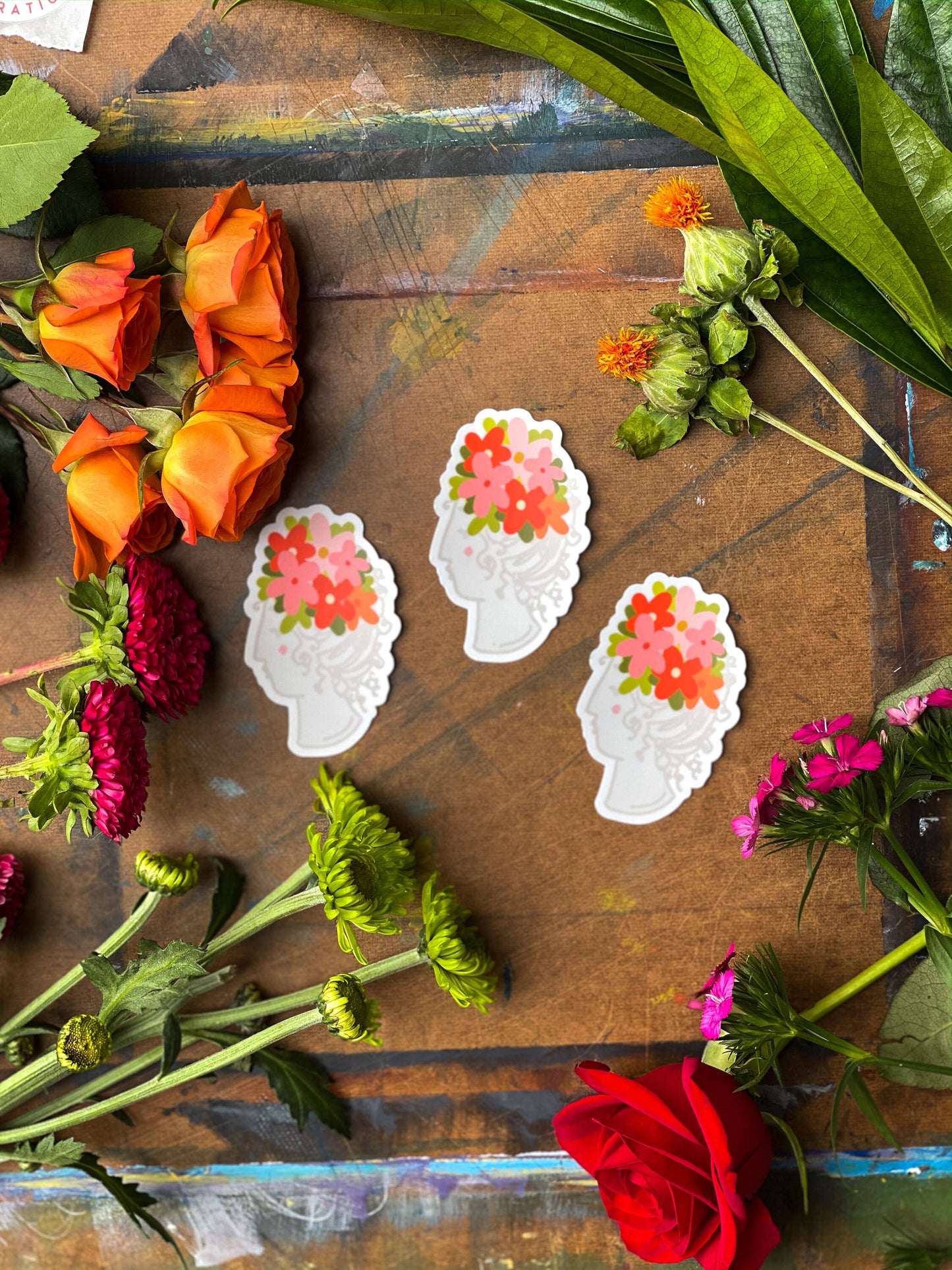 Head Full of Flowers Vinyl Sticker
