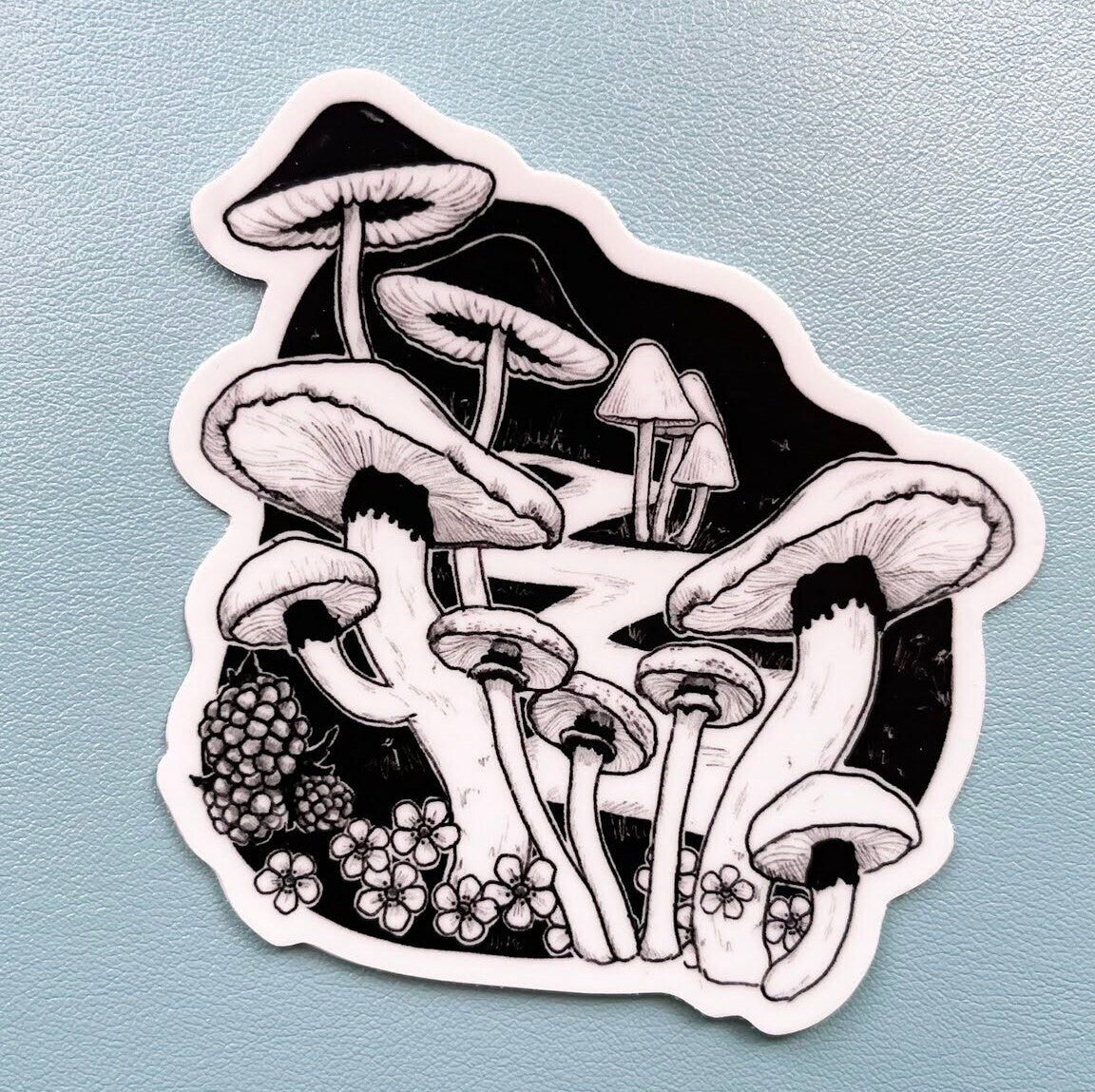 Monochrome Mushrooms Vinyl Sticker