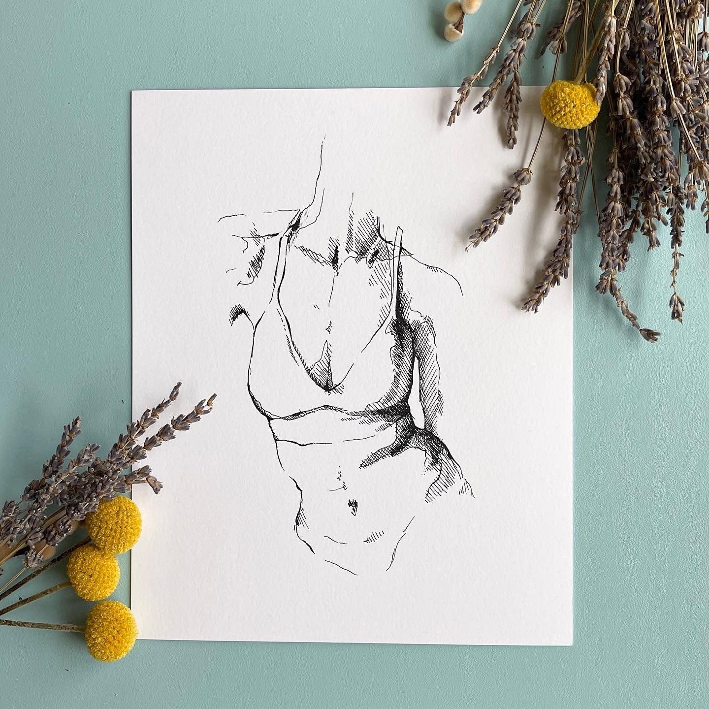 Female Torso Pen and Ink Print