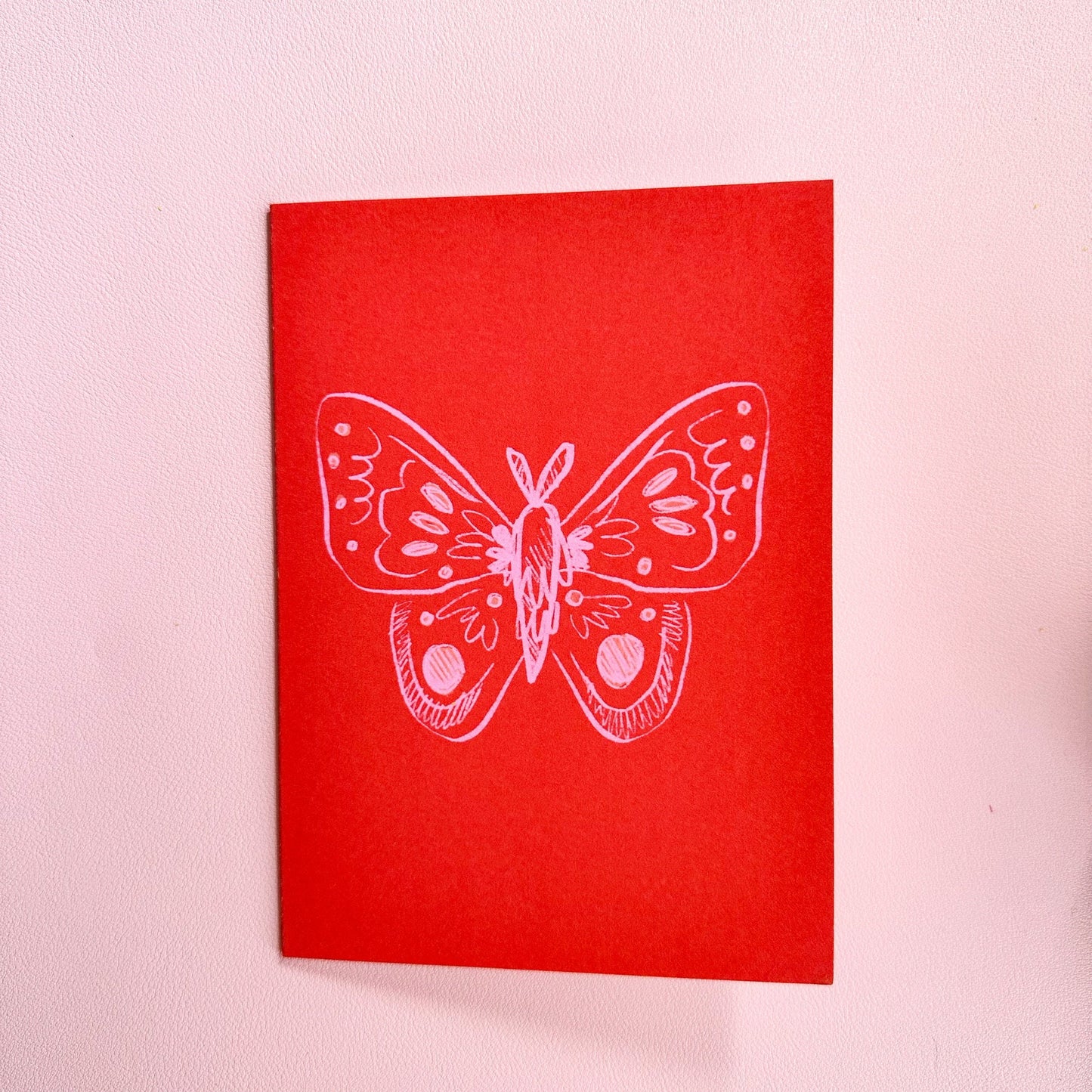 Pink + Red Moth Greeting Card