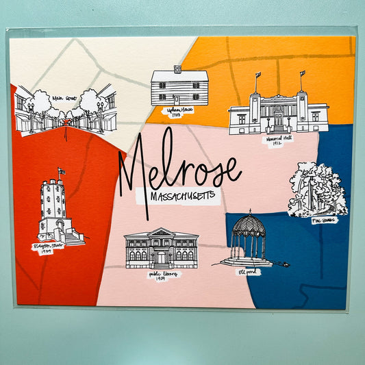 Melrose, MA Art Print (B+W and Color)