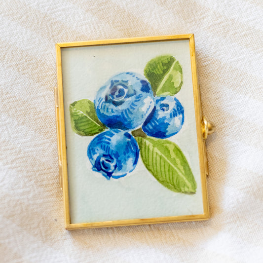 Mini Original Watercolor Blueberry Painting