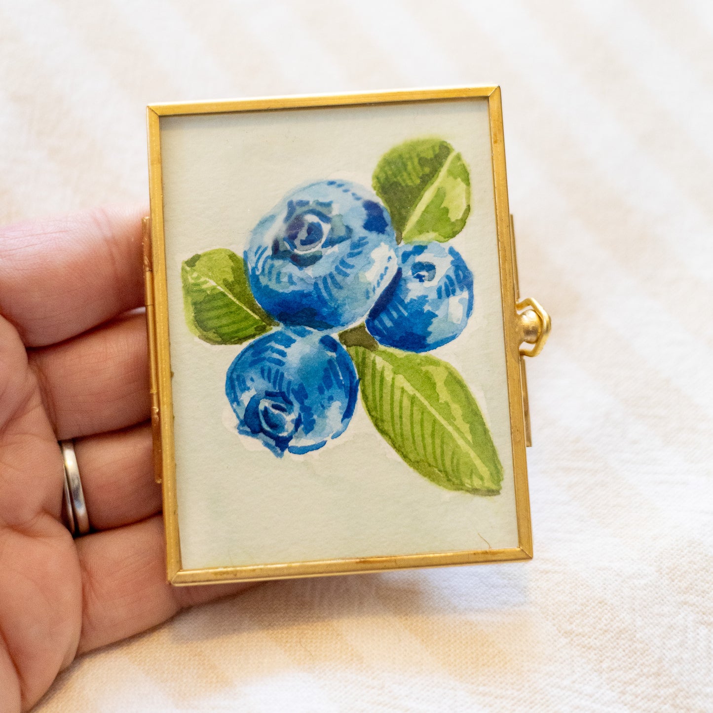 Mini Original Watercolor Blueberry Painting