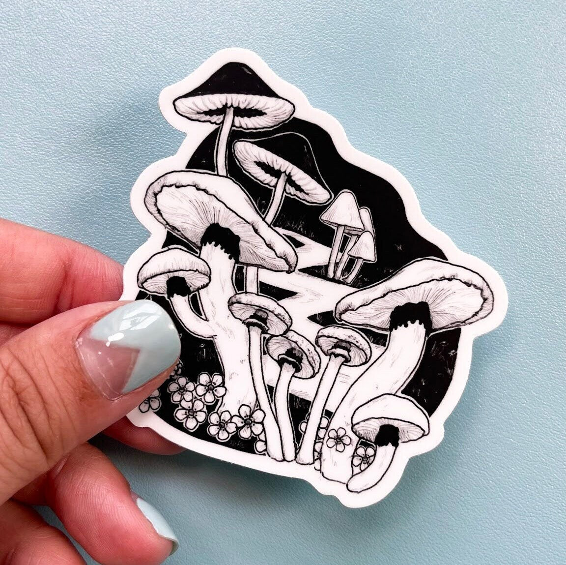 Monochrome Mushrooms Vinyl Sticker