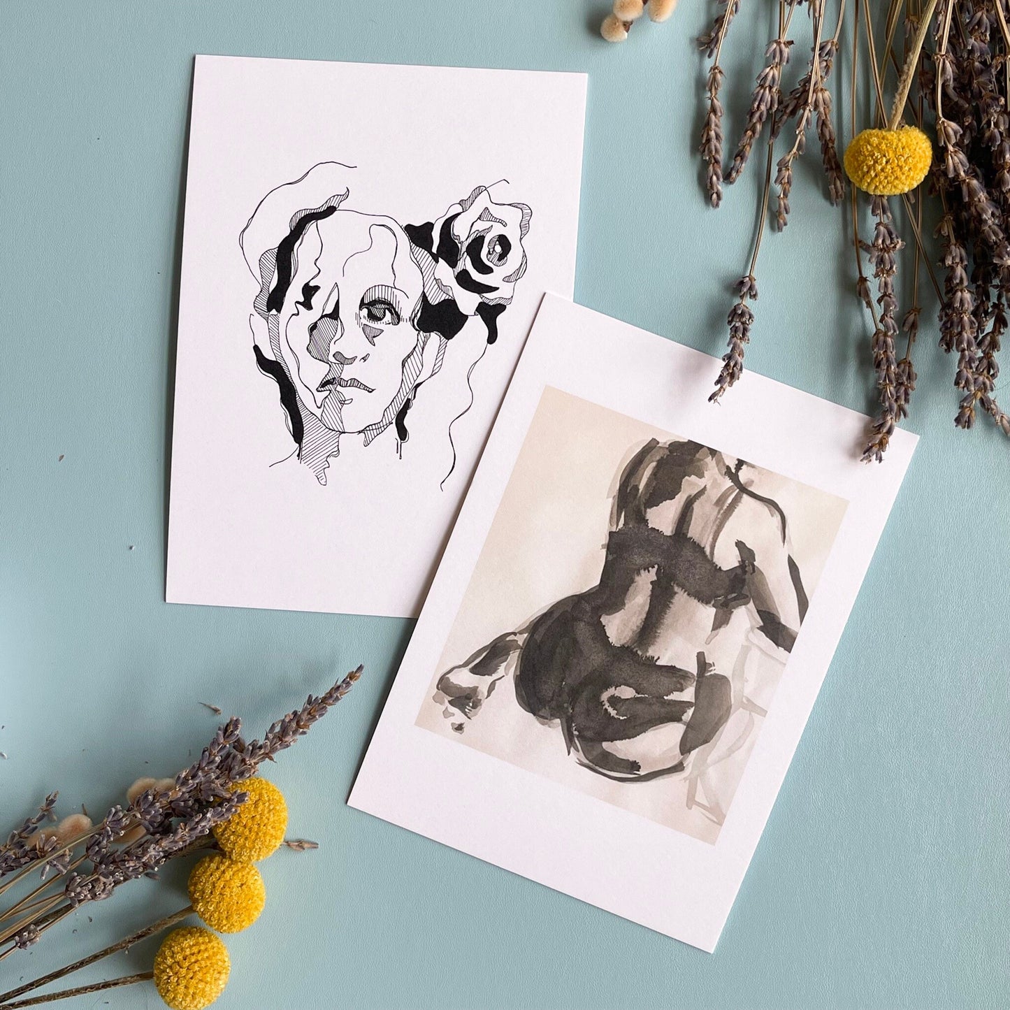 Flowers and Faces Print